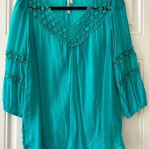 Teal Lace Detail Women's Top